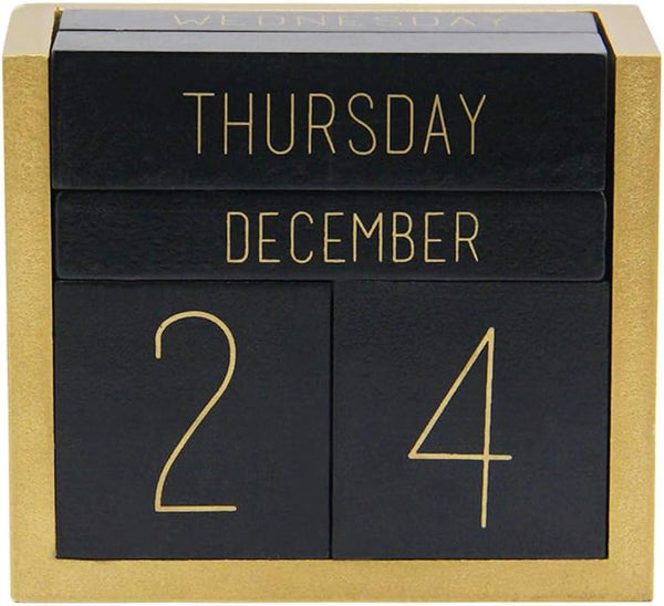 Juegoal Wooden Perpetual Calendar, Daily Block Calendar Office Desk Accessories (Black)