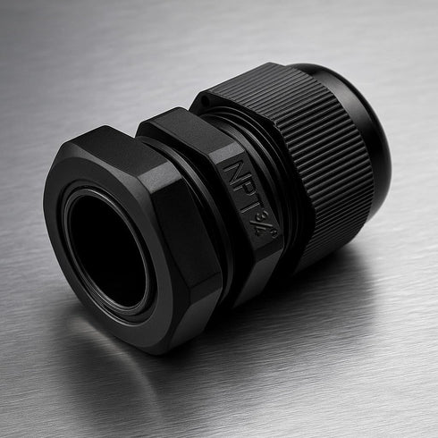 MGI SpeedWare 3/4" NPT Strain Relief Nylon Cord Grip Cable Glands, Black Plastic Grommet 4-Pack