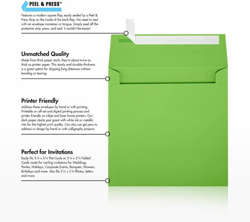 LUXPaper Square Invitation Envelopes | 80lb. Text | Limelight Green | 6" x 6" | 250 Qty