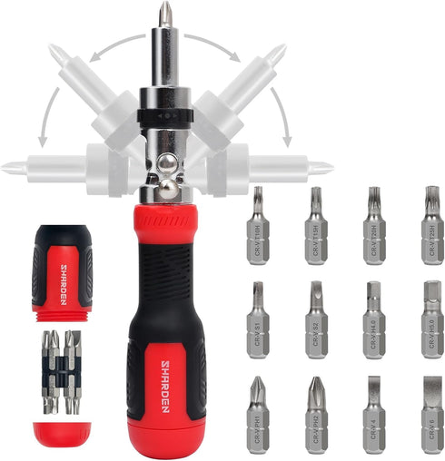 SHARDEN 13-in-1 Ratcheting Screwdriver Set, All in One Multibit Screwdriver with Adjustable Angled Head