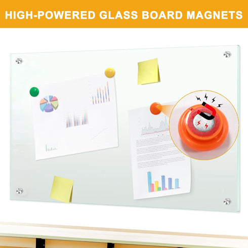 H-Qprobd White Board 24”x18“ Magnetic Dry Erase Boards, Frameless Glass Whiteboard for Wall, Includes 12 Magnets