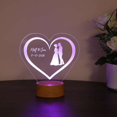 Customizable Color Change LED Sign with Premium USA Made Acrylic Personalized Wedding Design with Illuminated Light Up