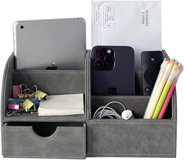 UnionBasic Multi-functional Leather Desk Organizer, Pen Holder for Office Stationery Storage