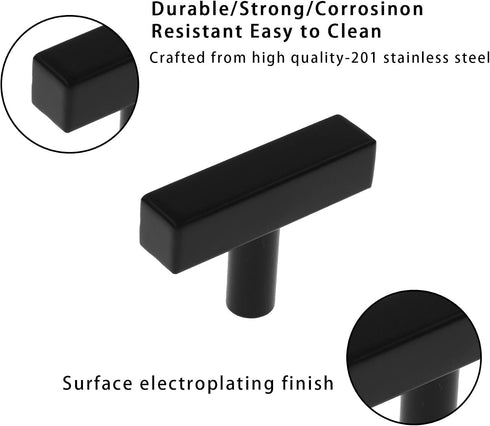 6 Pack Square T Bar Single Hole Knobs, Kitchen Cabinet Knobs, Cabinet Pull Drawer Handles Stainless Steel Modern
