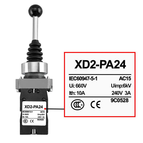 Monolever Joystick Switch XD2-PA24, SPST, 4NO, 4 Direction Momentary Type, Ui AC660V, Ith 10A