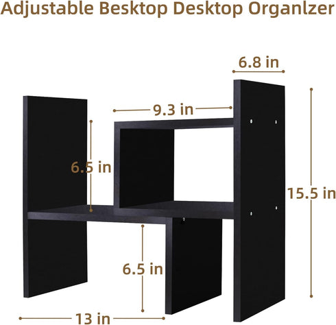 TY ARTS & CULTURE Expandable Wood Desktop Storage Organizer, Multipurpose Desk Bookshelf Case Display Shelf for Home