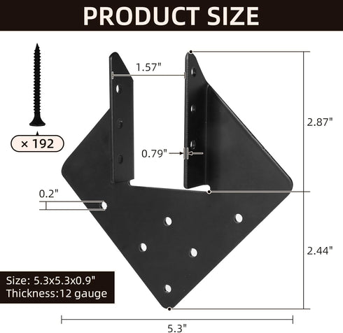 16 Pcs Hurricane Tie, 12-Gauge Heavy Duty Joist Hangers for Roofing Trusses, Black with Screws