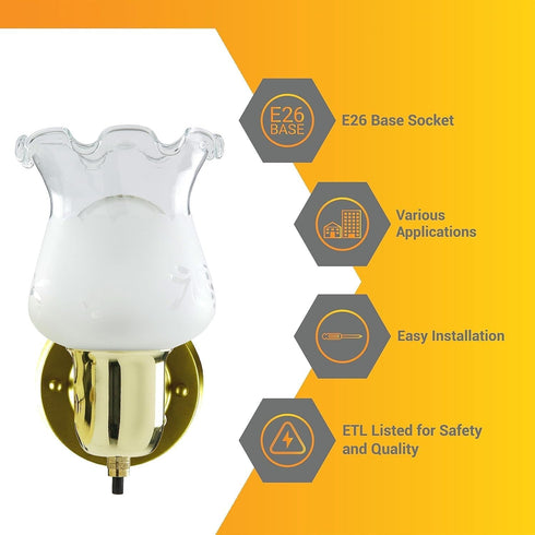 4.5 Inch 60W E26 (Bulb Diodesy- Vintage Wall Sconce Tulip Glass Shade Fixture Max Socket Not Included) Modern Flower