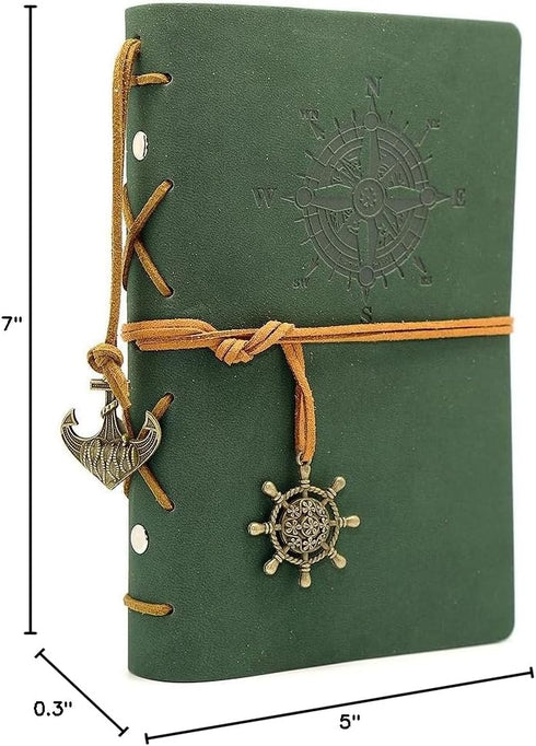 EvZ Leather Writing Journal Notebook, 7 Inches Vintage Nautical Spiral Notepad, Dark Green