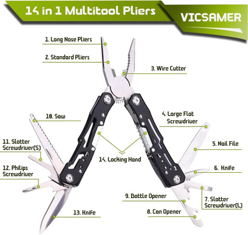 14 in 1 Multitool Pliers with Whistle Gift, Professional Pocket Pliers for Father, Boyfriend, Husband on Christmas,