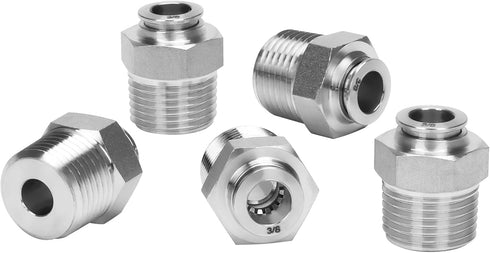 Push to Connect Fitting - 304 Stainless Steel Male Straight 3/8" Tube OD x 1/2" NPT (Pack of 5)