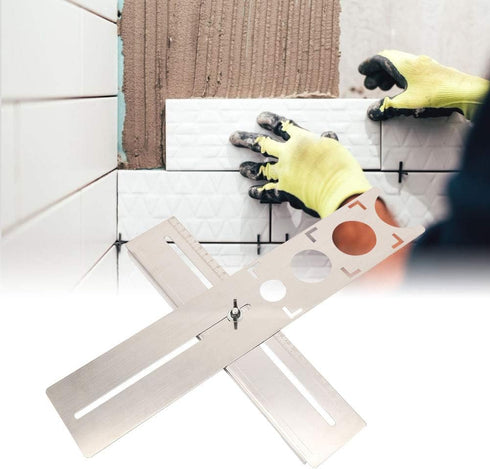 Haofy Ceramic Tile Hole Locator - Adjustable Stainless Steel Ruler for Universal Drill Punch Measuring