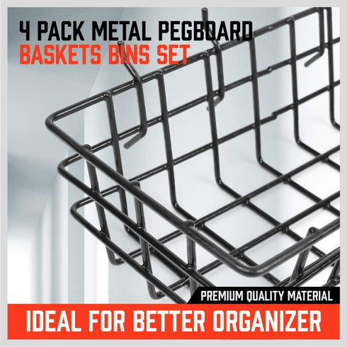 HORUSDY Peg Board Bins and Baskets, 4 Pack Square Style Pegboard Baskets and Bins for Organizing Workbenches,