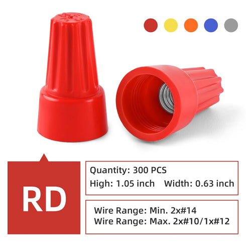 300 Pcs Red Wire Connectors Nuts Electric Wire Caps Insulating Insert Twist Electrical Connectors for Quick Connection (18-10 AWG)