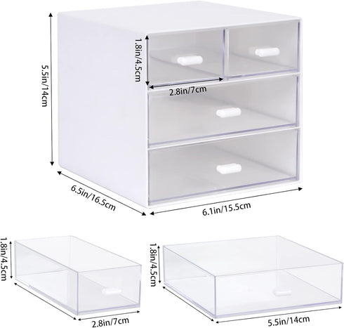 Desk Organizer with Drawer, Office Storage Box with 4 Acrylic Drawers for Desktop, Dressing Table, Home