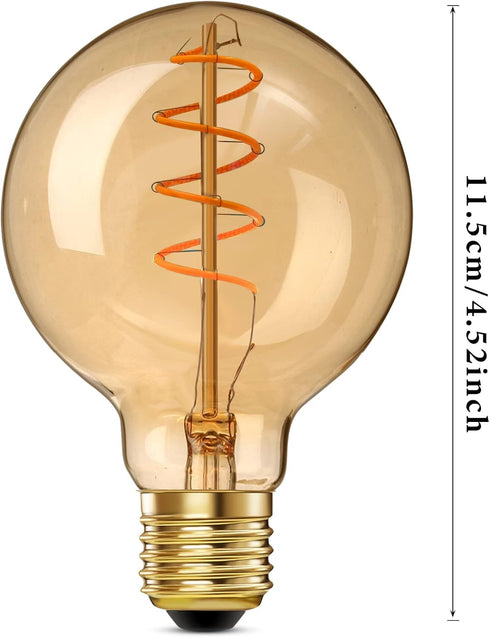 HEWASOL Spiral Dimmable LED Edison Bulbs, G80E26 Screw, Non Flicker, 4W Retro Filament, 2000K Soft Warm White, 3 Pack