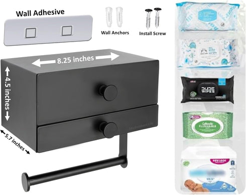 Modernbarn.life Modern Toilet Paper Holder with Storage Drawers - Toilet Paper and Wipes Holder for Bathroom - Aluminum