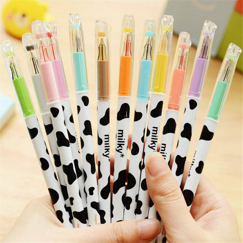 Yansanido 12 Colors Kawaii Cow Design Gel Pen, Office School Home Travel Gift for Friends and Students