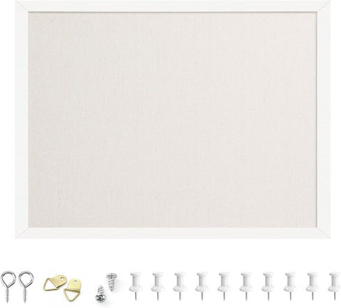 OWLKELA 12"x16" Bulletin Board with Linen, White Wood Style Frame, Ideal for School, Home & Office with 10 Pushpins
