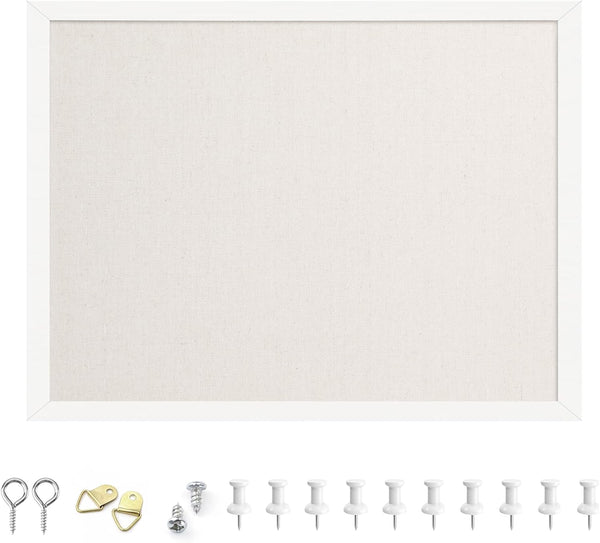 OWLKELA 12"x16" Bulletin Board with Linen, White Wood Style Frame, Ideal for School, Home & Office with 10 Pushpins