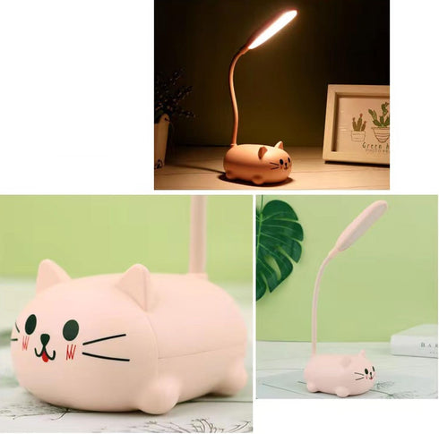 Mini Cat Night Light, LED Desk Lamp for Kids, Cute Foldable USB Rechargeable Reading Light for Bedroom Study (Pink)