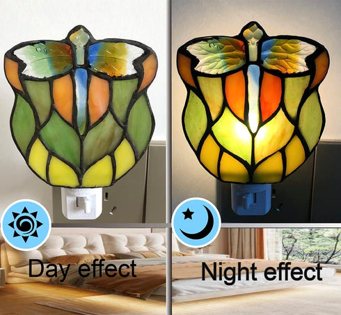 Anniversary.DYM9013 Stained Glass Dragonfly Night Light, Suitable for Bedroom, Corridor, Bathroom, Children's Room,This