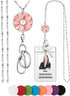 SAM & LORI Strong Pretty Lanyard Necklace for Women, Stainless Steel Diffuser Metal Chain with Badge Clip, Pink Daisy