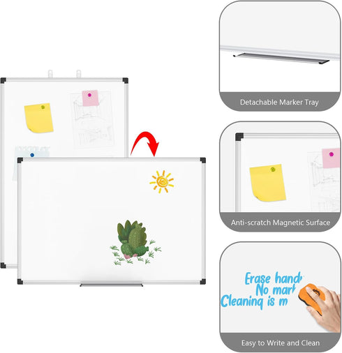 XBoard Magnetic Whiteboard 36 x 24 Inch, Wall Mounted Dry Erase Board with Aluminium Frame & Marker Tray