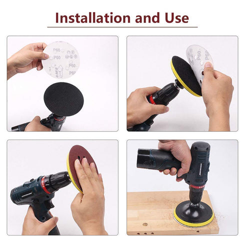 80 Pack 5 inch Sanding Discs Kit, 8 Hole Sander for Drill, Hook and Loop Plate, Various Grit Sandpaper Abrasive Tool
