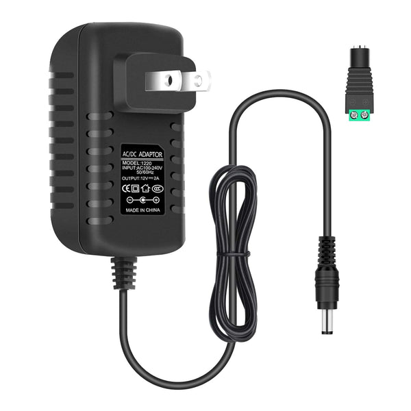 LightingWill 12V Power Supply, 12 Volt 2A 24W DC Power Supply, Black LED