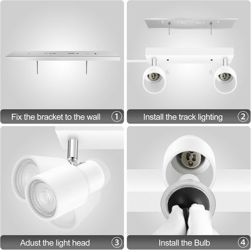 2-Light 2 Kitchen/Bedroom,Bulb Plug in Track Lighting Fixtures Ceiling, White Track Light LED, Track Lights with Cord
