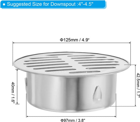 PATIKIL Gutter Guard, 304 Stainless Steel Downspout Strainer, Anti-Blocking Outdoor Gutter Cleaning Tool for Blockage Leaves Debris, 2 Inch
