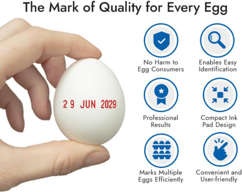 Egg Dater KIT, Includes 3mm Rubber Date Stamp and Ink Pad with Egg Safe Ink - RED