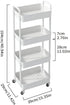 Sywhitta 4-Tier Plastic Rolling Utility Cart - Multi-Functional Storage Trolley with Handle for Office, Living Room,