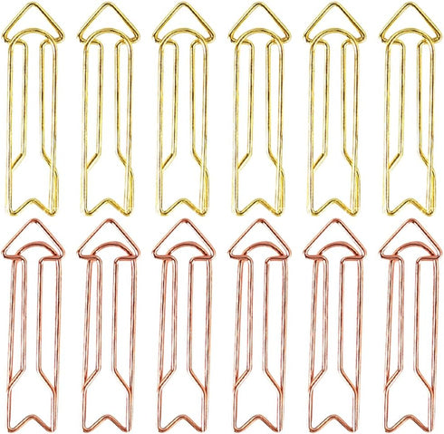 LUOZZY 40pcs Metal Arrow Shaped Paper Clips, Colorful Clips for Home, Office, School - Rose Gold + Gold