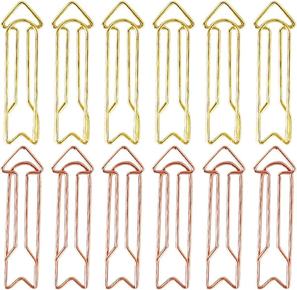 LUOZZY 40pcs Metal Arrow Shaped Paper Clips, Colorful Clips for Home, Office, School - Rose Gold + Gold