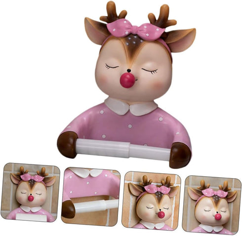Holibanna Pink Cartoon Deer Toilet Paper Holder Wall-Mounted Bathroom Storage Rack Decorative Tissue Dispenser Suitable