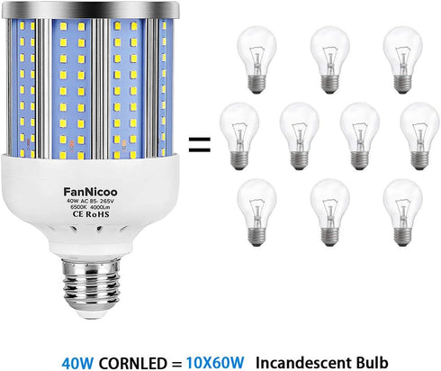 2 Pack 280W Equivalent LED Corn Light Bulb, 4000 Lumen 6500K Cool White Daylight, E26/E27 Medium Base