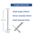 ONiLAB 18204530 316L Stainless Steel 4 Bladed Propeller Stirrer ,50 mm Stirrer Diameter, 8 mm Shaft Diameter, 250 mm Shaft Length
