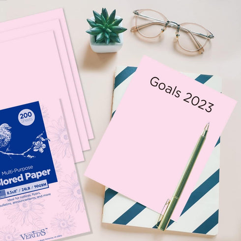 Veritas Color Copy Paper, Multi-Purpose Paper, 200 Sheets, 8.5” x 11”, 24 lb / 90 GSM, Pink, Made in USA