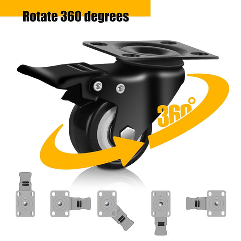 2" Caster Wheels, Set of 4 Heavy Duty Silent Locking Casters with Polyurethane (PU) Wheels, Swivel Plate for Cart,