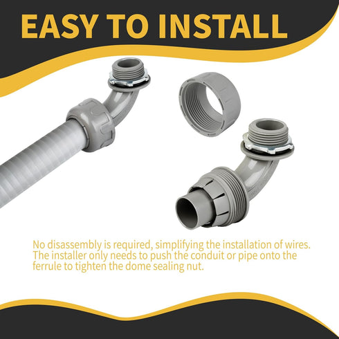 Conduit Connectors, 1-1/4 Inch Liquid Tight Connector NPT Non-Metallic for PVC Electrical Flexible Conduit Fittings, 90