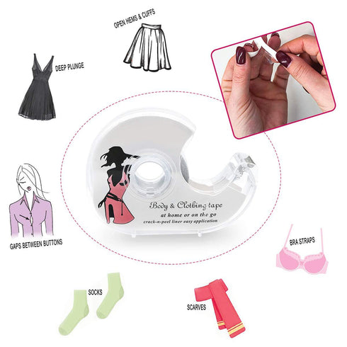NANASO Body Tape - 5 Rolls Clear Fabric Double Sided Clothing Tape with Dispenser for Clothes and Bra, 82 Feet