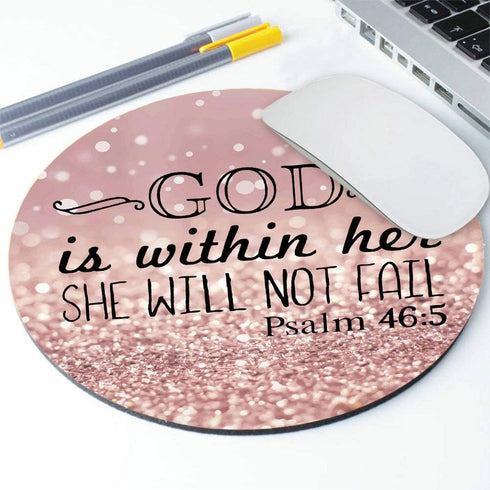 Psalm 46:5 God is Within Her, She Will not Fall - Bible Verse Purple Sparkles Glitter Pattern Mouse Pad, Non-Slip Rubber
