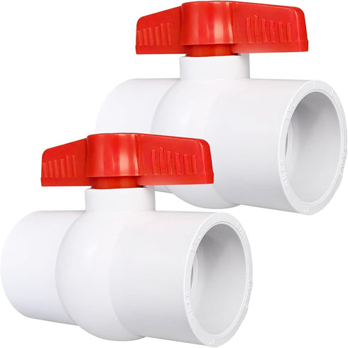 2 Pack 2" PVC Ball Valve, Shut Off Valve Slip for Water Pipe, Plumbing & Irrigation System