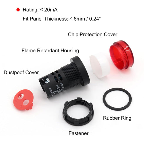 LED Indicator Light AC/DC 110V 20mA Flush Panel Mount Red, 10 Pcs