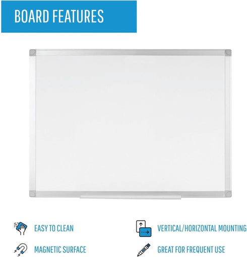 White Steel Surface 18" x 24" Aluminum Frame Rectangle Wall Mount - 1 Each-MA02759214-Office Supplies