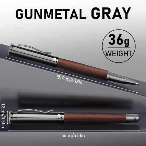 WEMATE Wood Rollerball Pen Set with 2 Extra Ink Refills (1 Black & 1 Blue), Luxury Office Gift for Men