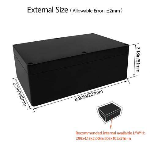 LeMotech Project Box ABS Plastic Junction Box IP65 Waterproof Universal Electrical Enclosure Black 8.9X 5.7X 3.1 inch