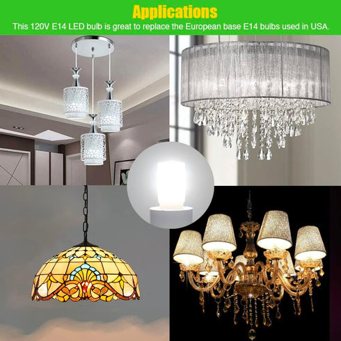 E14 LED Light Bulbs, European Base Refrigerator Bulb, 120V Daylight White 6000K, Non Dimmable, Pack of 2
